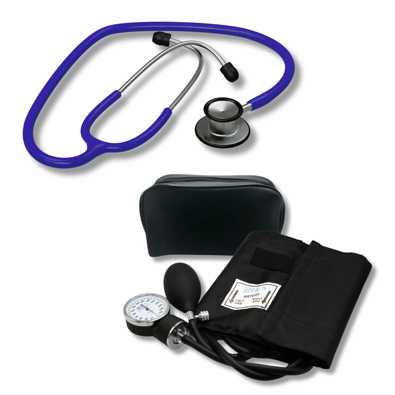 Blue Lightweight Stethoscope with XL Manual Blood Pressure Cuff