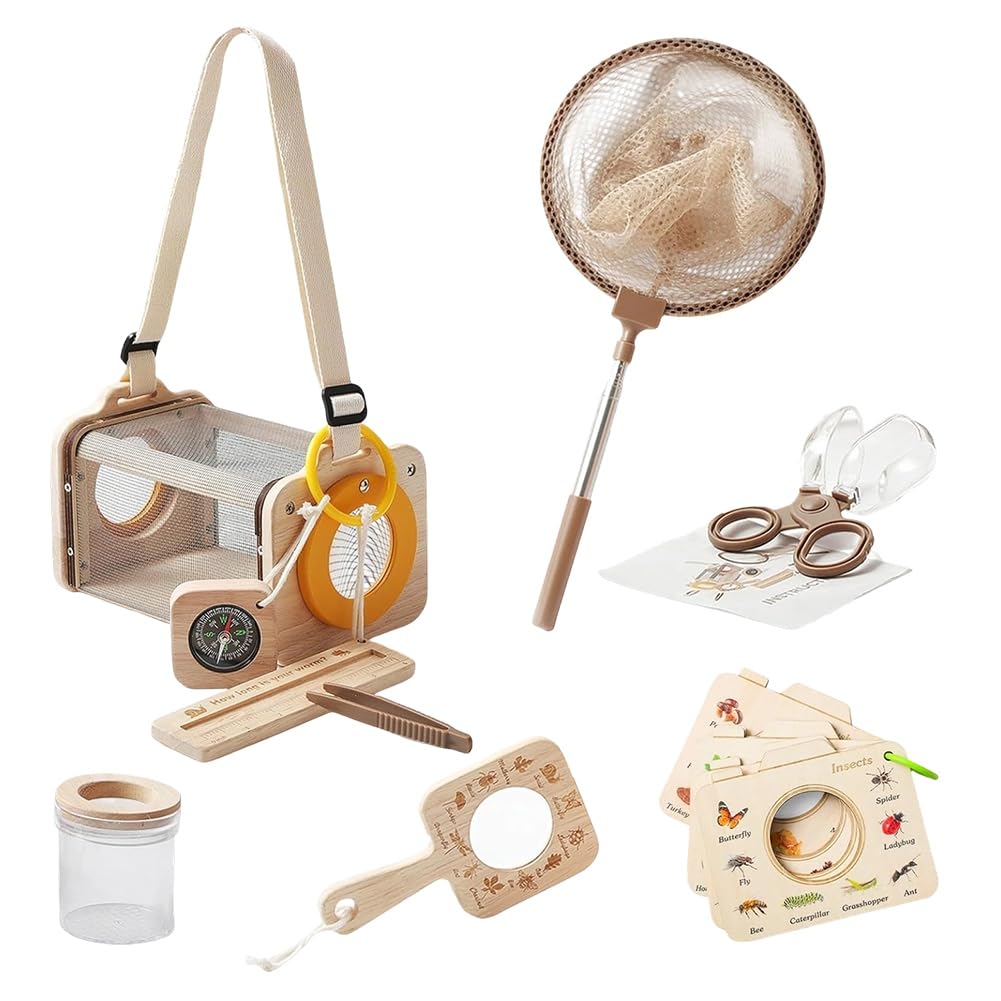 Kit de Captura de Insectos para Niños, Kit de Exploración, 10 Piezas para Exteriores con Lupa y Red, para Niños de 4 A 8 Años.