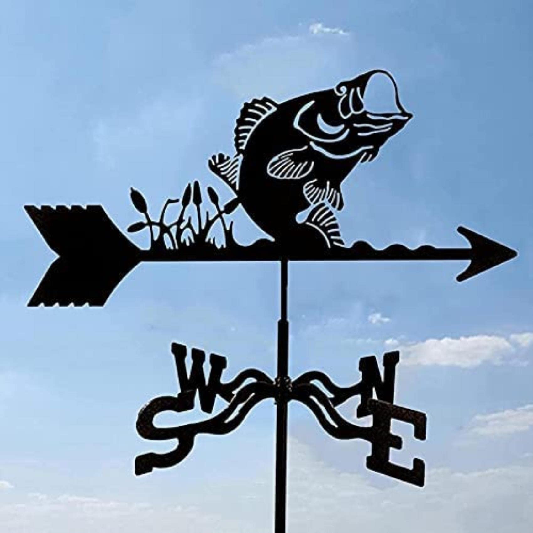 Stainless Steel Weather Vane Durable Fish Motorcycles Dolphins Cars Silhouettes Retro Farm Scene Garden Stake Weathervane Weathercock Professional Measuring Tools (Color : Fish)