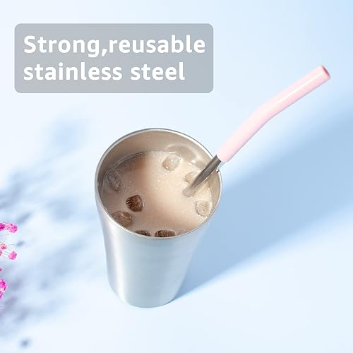 Miniatura 3 de Tronco Juego de 6 pajitas de metal reutilizables de acero inoxidable con puntas flexibles de silicona, pajitas de metal para vaso de Tronco 3