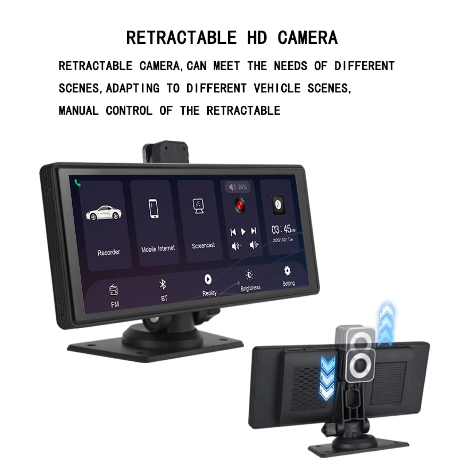 Przenośne radio samochodowe z Bluetooth i ekranem dotykowym HD 9,3", odtwarzacz multimedialny, kompatybilny z Bluetooth/GPS/Mirror Link do wszystkich pojazdów