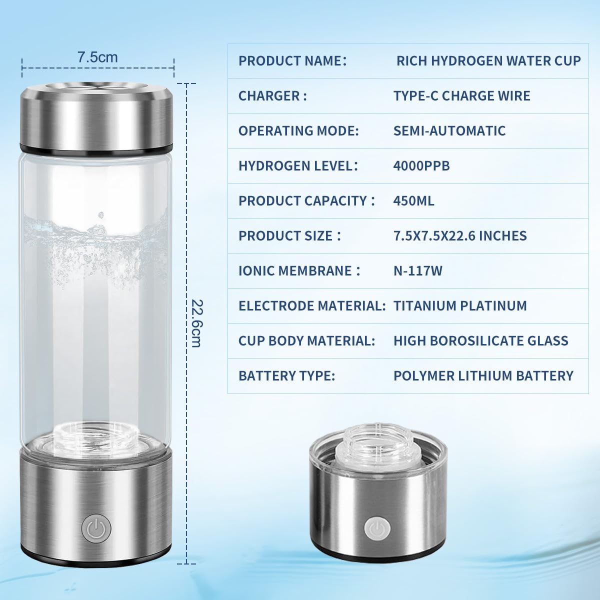 Hydrogen Water Bottles,2 in 1 Hydrogen Water Generators with SPE Technology UP to 4000 PPB,Hydrogen Water Bottle Generator in 3 Minutes Water Filter Suitable for Home,Office,Travel,Sport - Image 5