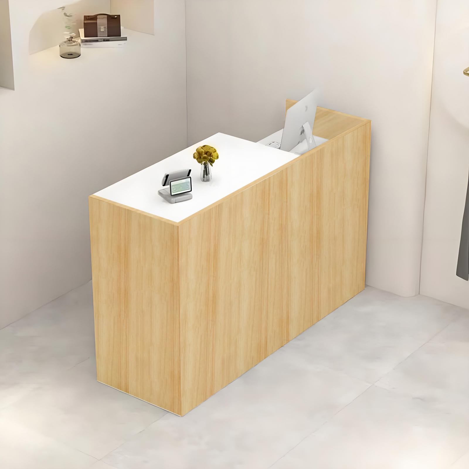 Reception Desk with Counter, L 35.4-74.8'' , Modern Front Desk Reception Counter, Solid wood ecological board, large storage space,with Storage Drawers, front office desk for Salon, Office, Lobby