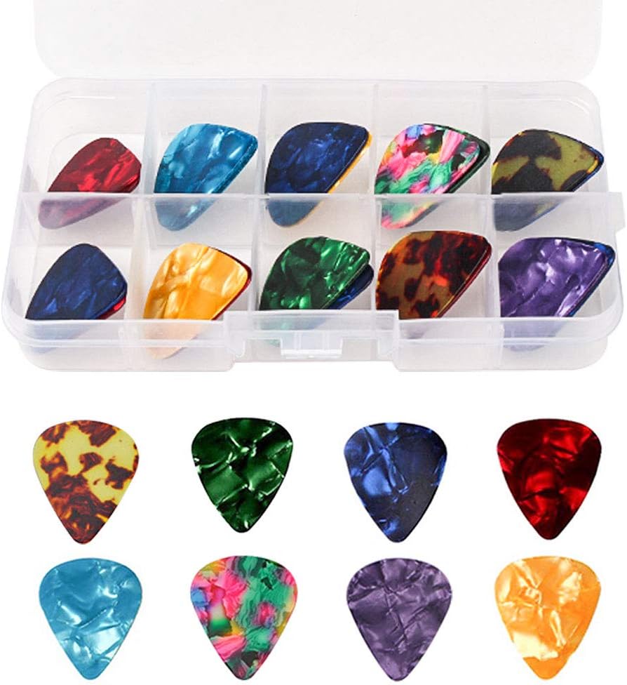 kuou Guitar Picks, 20 Pcs Guitar Plectrums Celluloid Pick for Acoustic, Electric, Bass Guitar including 0.46mm 0.71mm 0.96mm 1.2mm