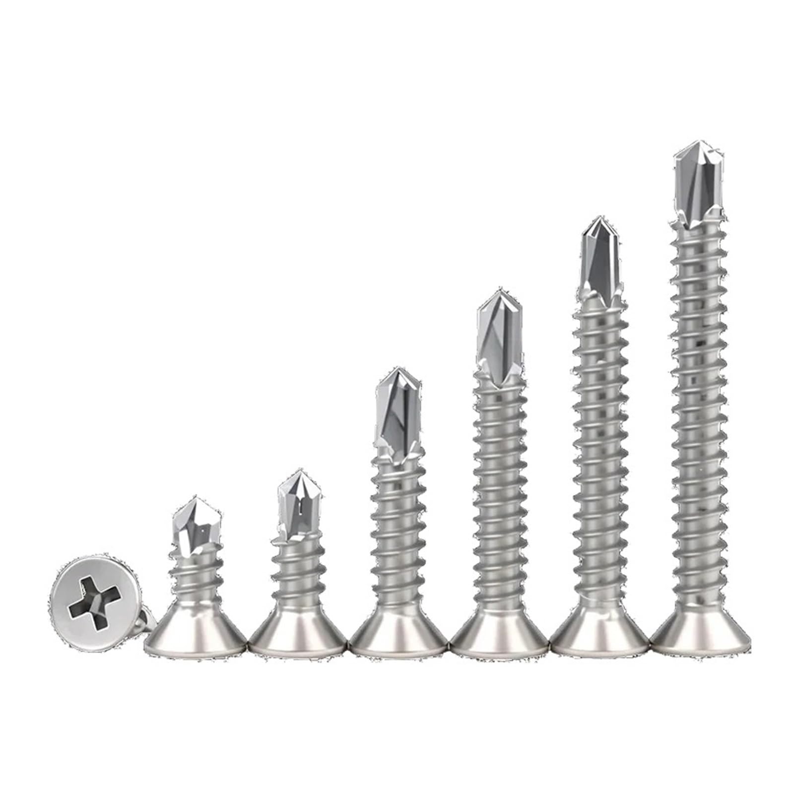 Surtido de tornillos para madera, Tornillos autoperforantes y autorroscantes for cola de milano, acero inoxidable 410, cabeza plana, M4.2-M5.5 x 13-50 mm, paquete 50 unidades(19mm,M4.8)