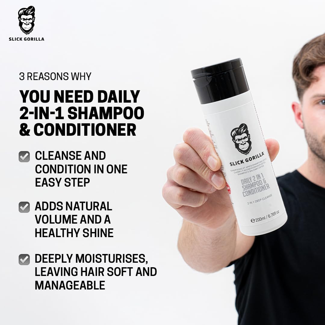 Slick Gorilla Daily 2 in 1 Hair Shampoo and Conditioner for Men Lightly Scented Mens Shampoo & Conditioner Set Cleans - Image 2