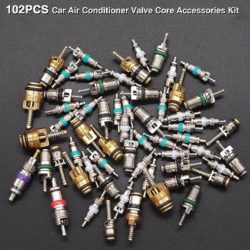 Image of Taiss 102PCS Car Air Conditioner Valve Core Accessories Kit with valve core Remover Tool R12 R134a Refrigeration Tire Valve Stem Cores A /C valve core kit F-090-102PCS