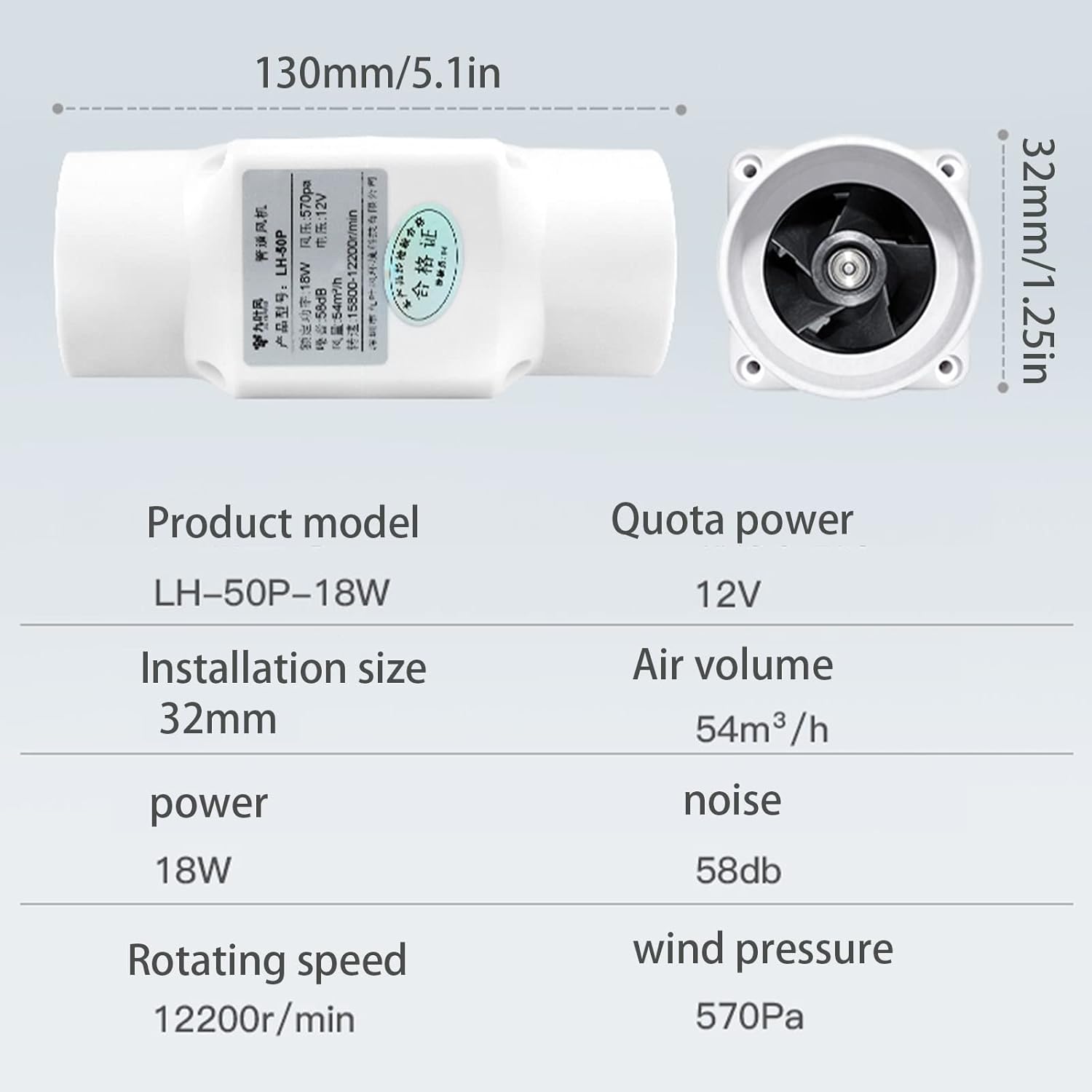 2 Inch Inline Duct Fan Plastic Duct Ventilation Fan Bathroom Ventilation Exhaust Extractor Fan for Cooling Exhaust and Grow Tent (Color : Normal Power, Size : 18W/32MM)