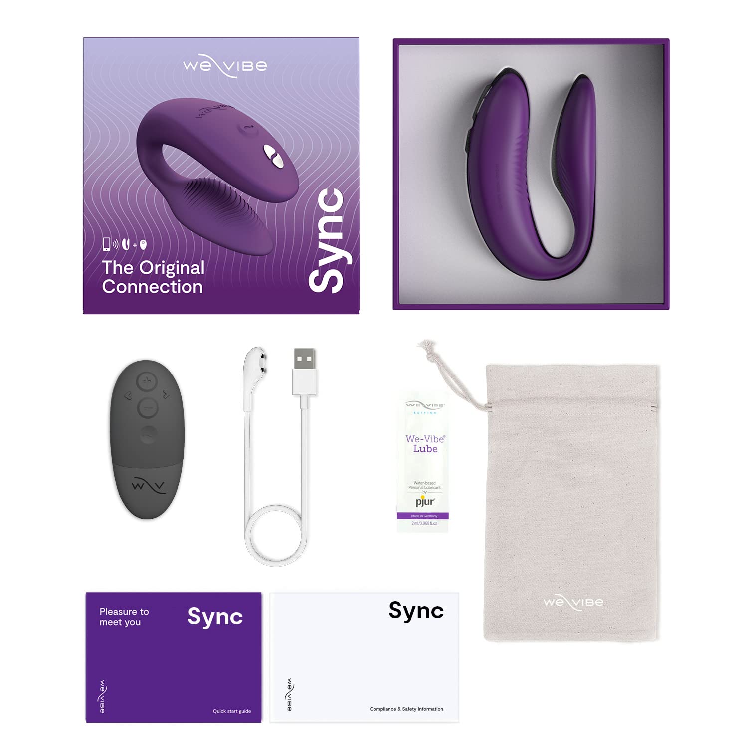 We-Vibe Sync 2 Vibrador para parejas con control por mando - Juguete sexual vibrante - Estimulación del punto G y del clítoris - Control por app y por mando - Para juegos sexuales de adultos - Morado