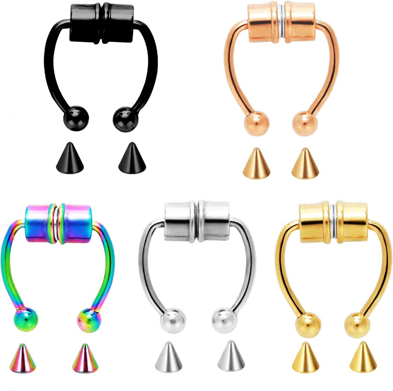 Lusofie 5Pcs Septum Piercings Nose Ring Stainless