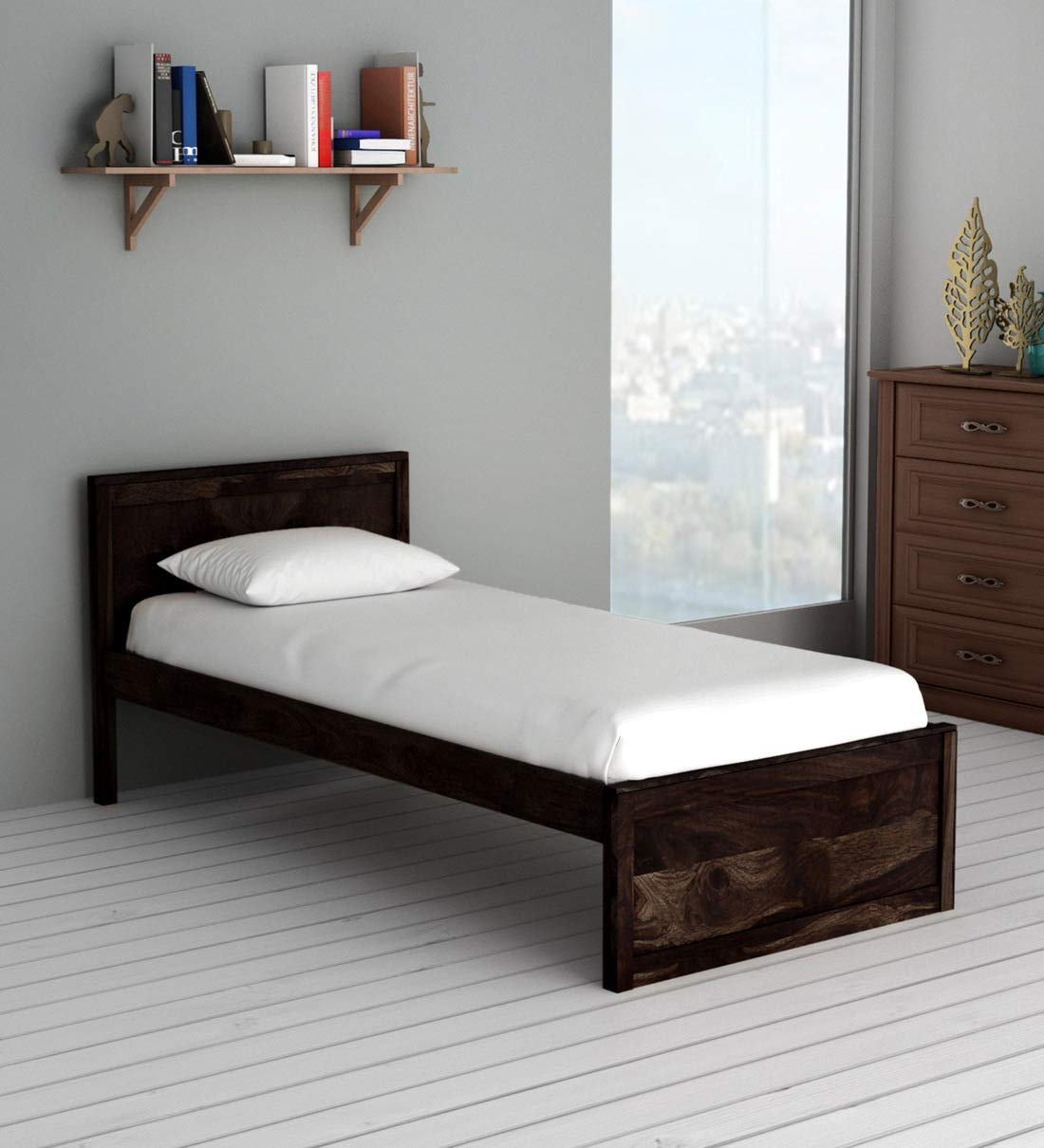 Solid Sheesham Wood Single Size Bed Without Storage for Bedroom Living Room | Wooden Cot Furniture Bed for Home (Warm Chestnut Finish) | 1 Year Warranty-image-37
