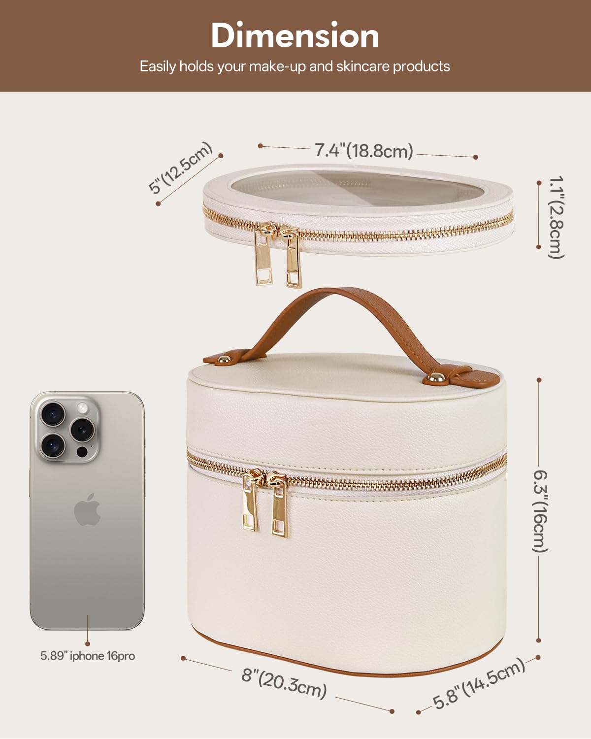 Prite Makeup Bag Cosmetic Organizer Case PU Leather Travel Portable Toiletry Bag with Removable Compartments and Washable PVC Pouch for Women - 4