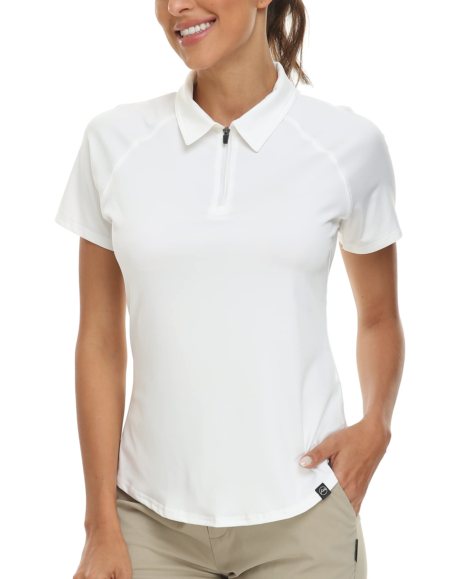 Soneven Polo Transpirable de Manga Corta para Mujer UPF 50+ Cremallera 1/4 Secado rápido
