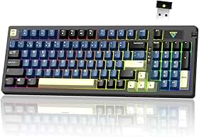 Hivento Teclado Mecânico, 2.4GHz/USB-C/BT5.0, Retroiluminação RGB,Teclado Sem Fio Hot-Swappable com Botões, Bateria 4000mAh, Teclas PBT, Interruptores Vermelhos
