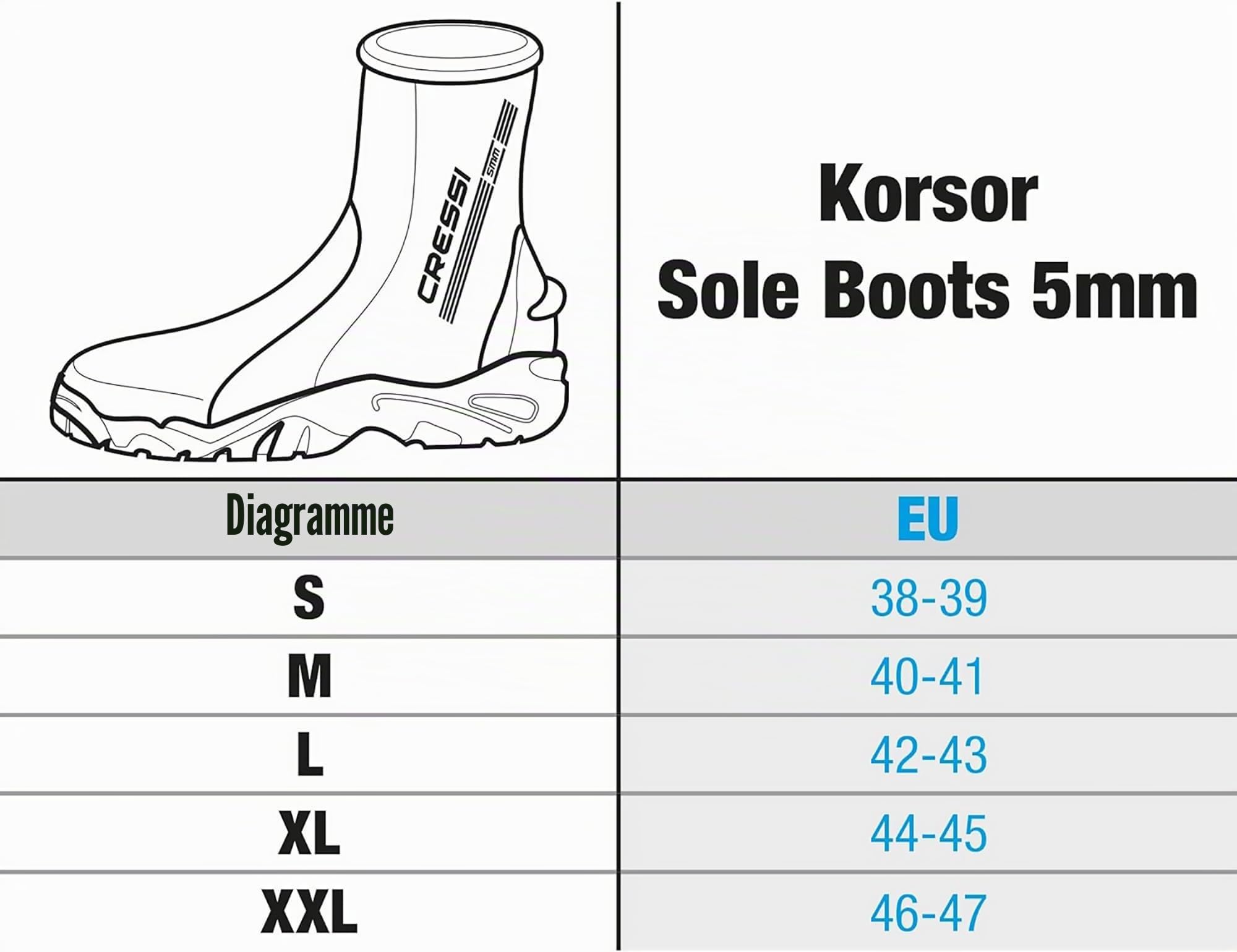 Cressi Korsor Rigide Sole Boots 5mm - Rigide Sole Boots 6mm Tauchstiefel aus 5mm Neopren mit starrer Sohle, Schwarz