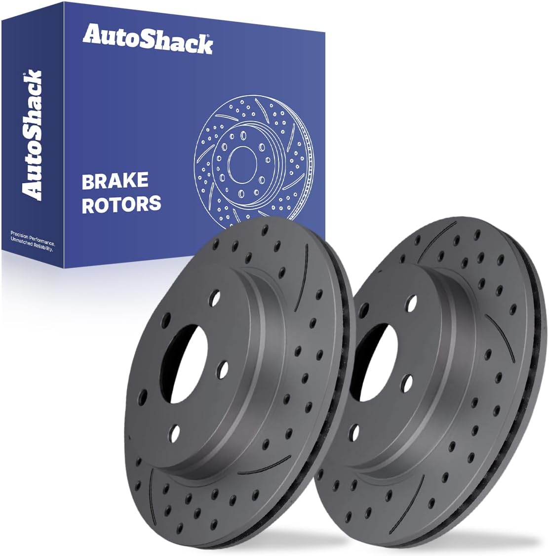 AutoShack Front Vented Drilled & Slotted Coated Brake Rotors Black Matte Finish 2-PC Set Replacement for 2011-2018 Ram 1500 2002-2010 Dodge Ram 1500 2010 Dodge Dakota BlackShield 13.22" (335.9 mm)