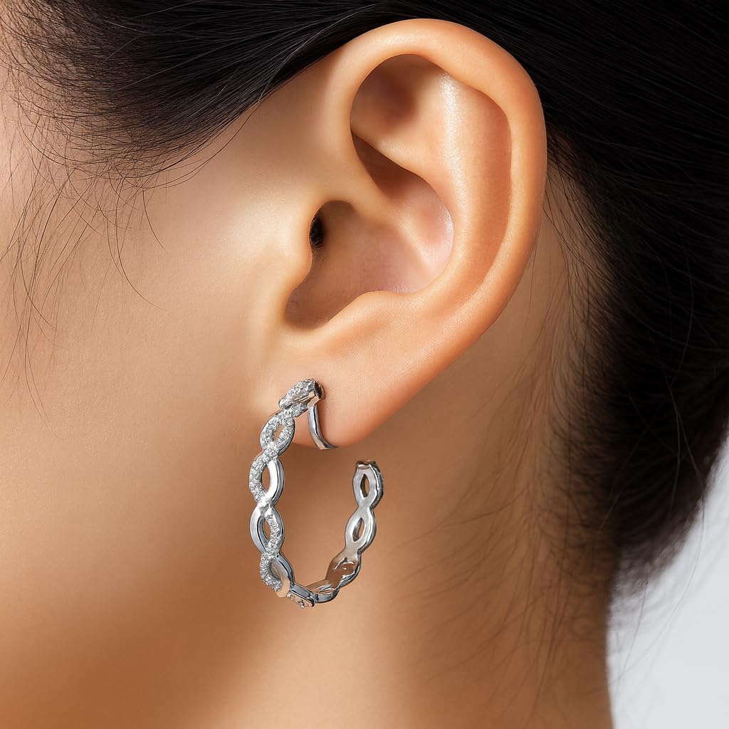 Clip On Hoop Earrings for Women,Cubic Zirconia CZ Gold Silver Plated Twisted Drop Clip On Earings for Non Pierced Ears Lightweight Jewelry Gifts - Image 3