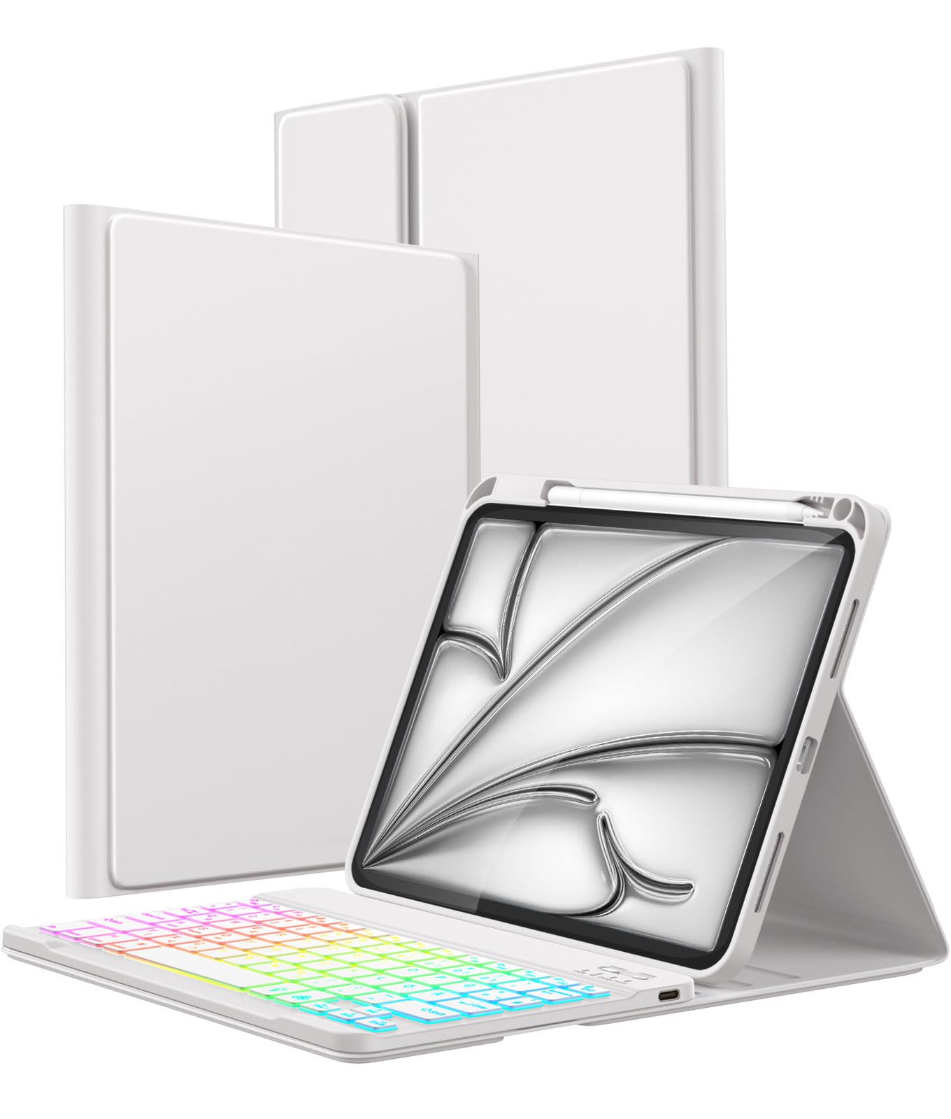 Vobafe Hülle mit Tastatur für iPad A16 11 Generation 2025/10 Gen 2022 10,9", Air 11 Zoll M4 2026/M3/M2, Air 5/4 Gen, Pro 11 4/3/2/1, Bunte Beleuchtung,Abnehmbare,QWERTZ,mit Stifthalter