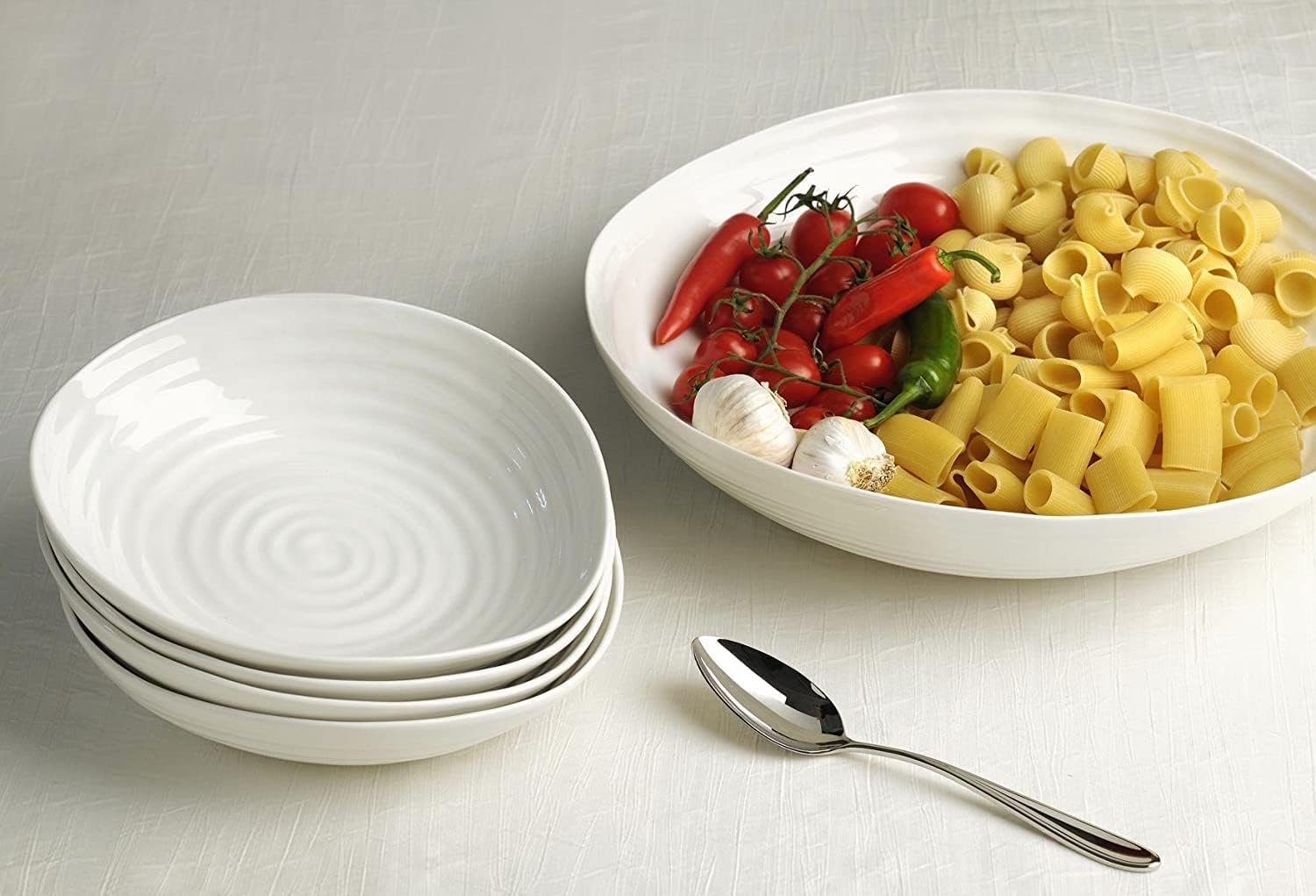 Portmeirion Sophie Conran Lot de 4 bols à pâtes blancs | Grands bols de service pour soupe ou salade | 22,9 cm | en porcelaine fine | passent au micro-ondes et au lave-vaisselle