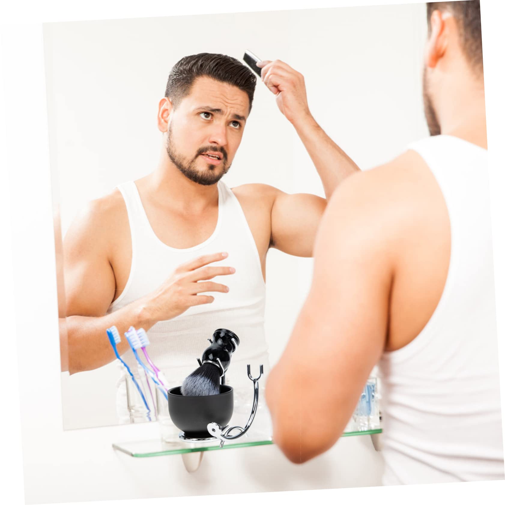 Gatuida Pennello da Barba e Ciotola da Barba per Uomo Supporto per Pennello Baffi