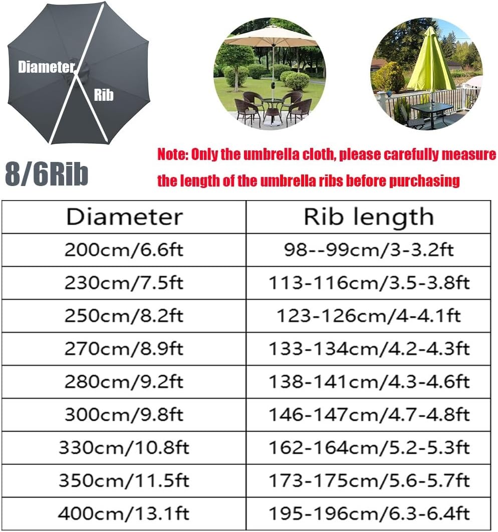 6.6-13FT Patio Umbrella Replacement Canopy for 6/8 Ribs, Parasol Top Fabric Cover, Outdoor Table Umbrellas Cloth, Fade Resistant, UV-Anti, Waterproof, Black