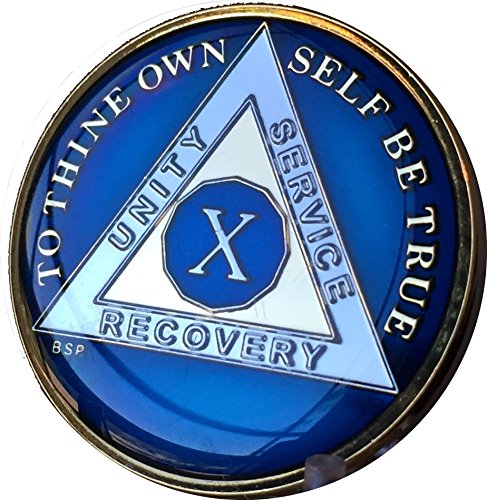 10 Year Midnight Blue Aa Alcoholics Anonymous Medallion Chip Tri Plate Gold & Nickel Plated Serenity Prayer #TOP5