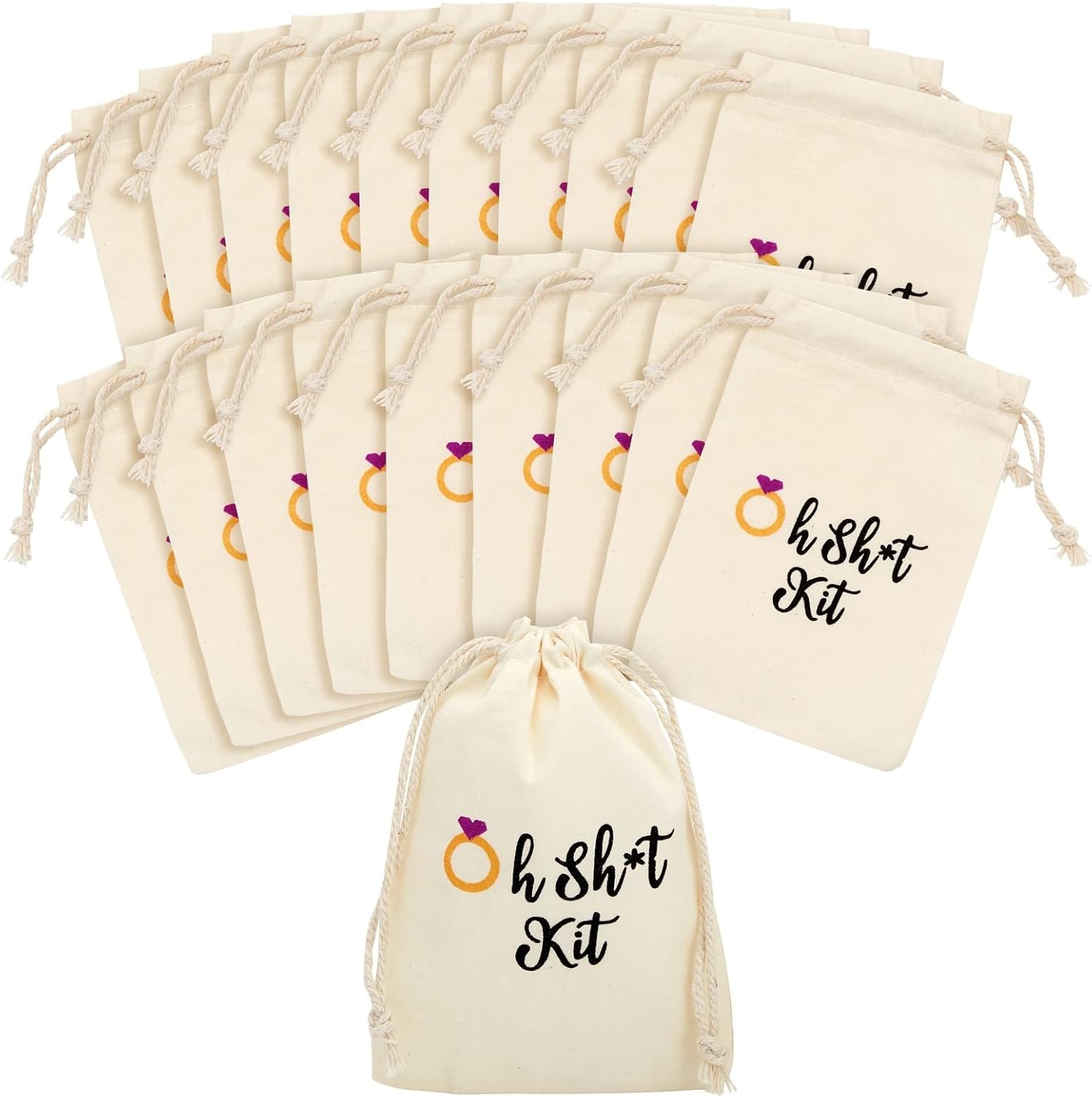 20 Pack Drawstring Hangover Kit Bags for Bachelorette Party, Weddings, Bachelor, Bridal Shower, Party Favors (Cotton, 4x6 in)