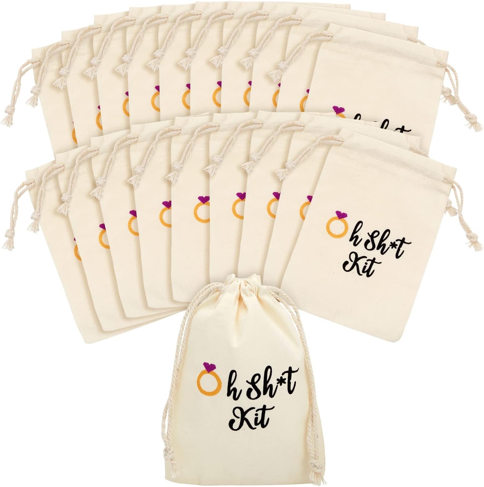 BLUE PANDA Hangover Kit Bags for Bachelorette Party - 4 x 6 in Off-White Cotton, Pack of 20 - Bridal Shower Emergency & Wedding Favor Bags - Drawstring Hangover Pouches & Mini Bachelorette Gifts