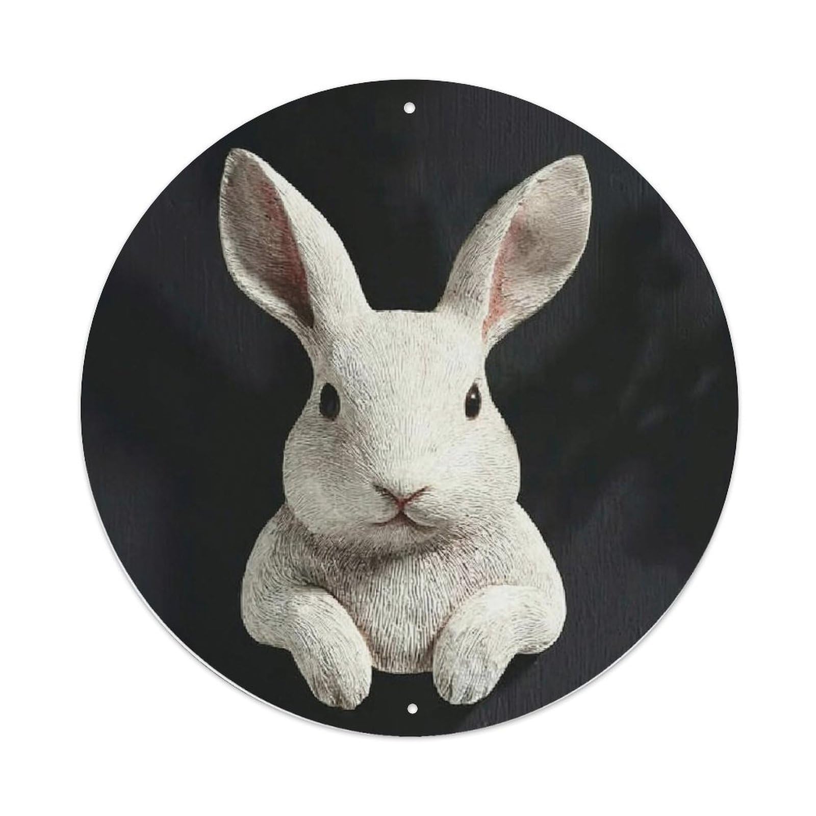 White Rabbit Sitting Pose Pattern Round Metal Tin Sign Vintage Wall Decor, Bar Garage Cafe Kitchen Home Wall Art Poster 8x8inches