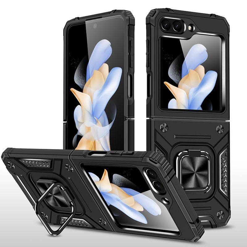 Coque Samsung Galaxy Z Flip 6 rigide noire avec anneau magnétique