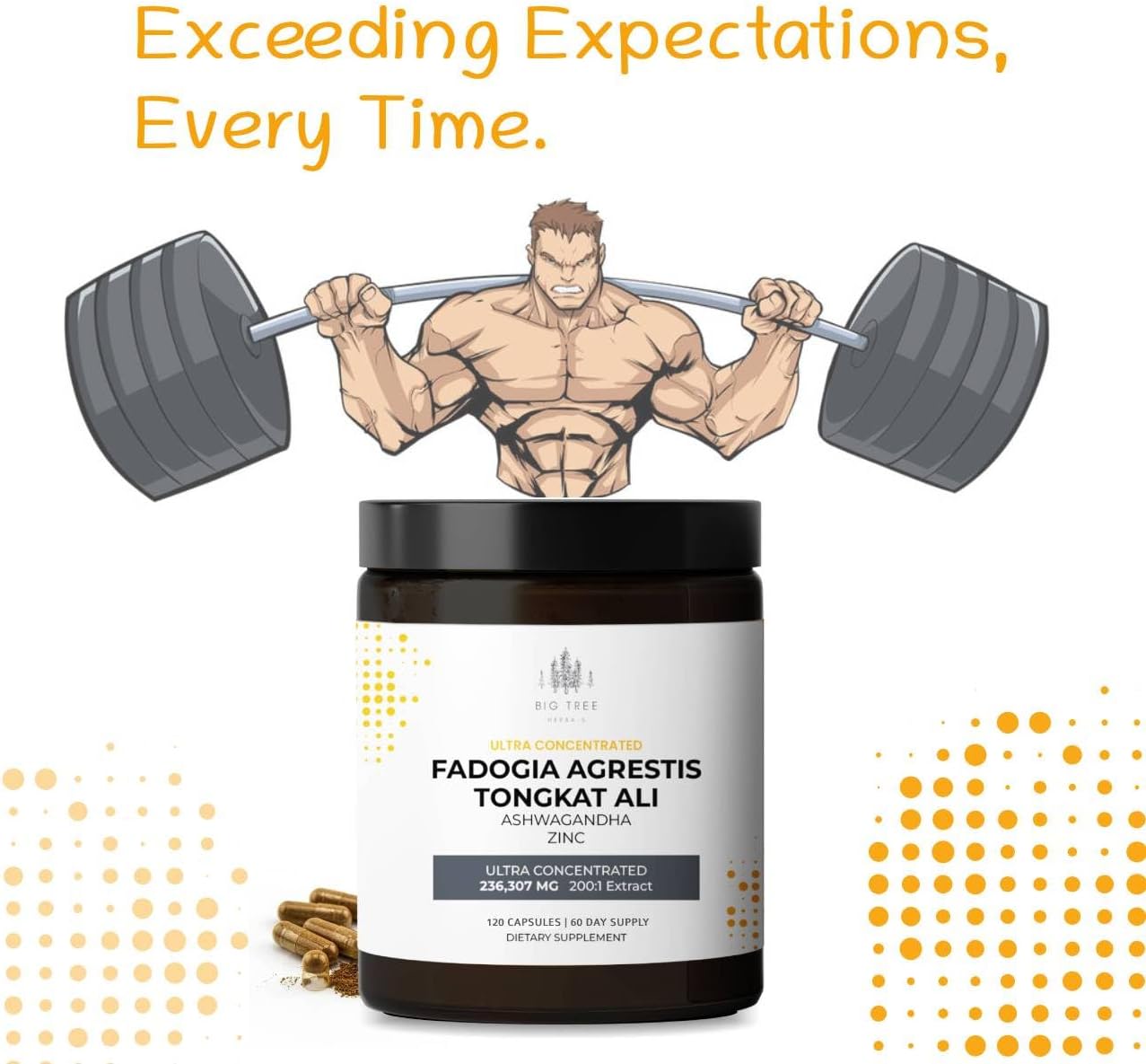 Ultra Concentrated Fadogia Agrestis 89,960mg 200:1 Extract with Tongkat Ali, Ashwagandha, and Zinc - 120 Capsules (60-Day Supply) - Dietary Supplement for Energy, Stamina, and Muscle Support