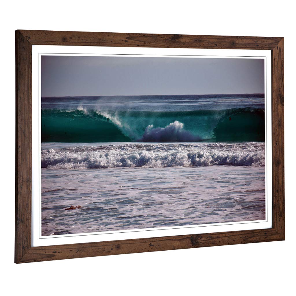 Big Box Art Framed Print of Seascape Big Sur California Wave Design | Wall Art Picture | Home Decor for Kitchen, Living Room, Bedroom, Hallway, Walnut, A2 / 24.5x18 Inch / 62x45cm