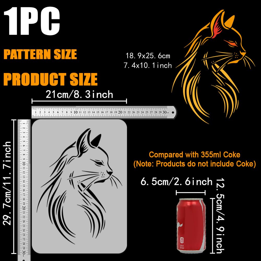 FINGERINSPIRE Cat Profile Large Stencil 29.7x21cm Cat Side Face Painting Stencils Reusable Cat Templates Animal Themes Drawing Templates for Wall Fabric Tiles Floor Paper Furniture Wood - Image 2