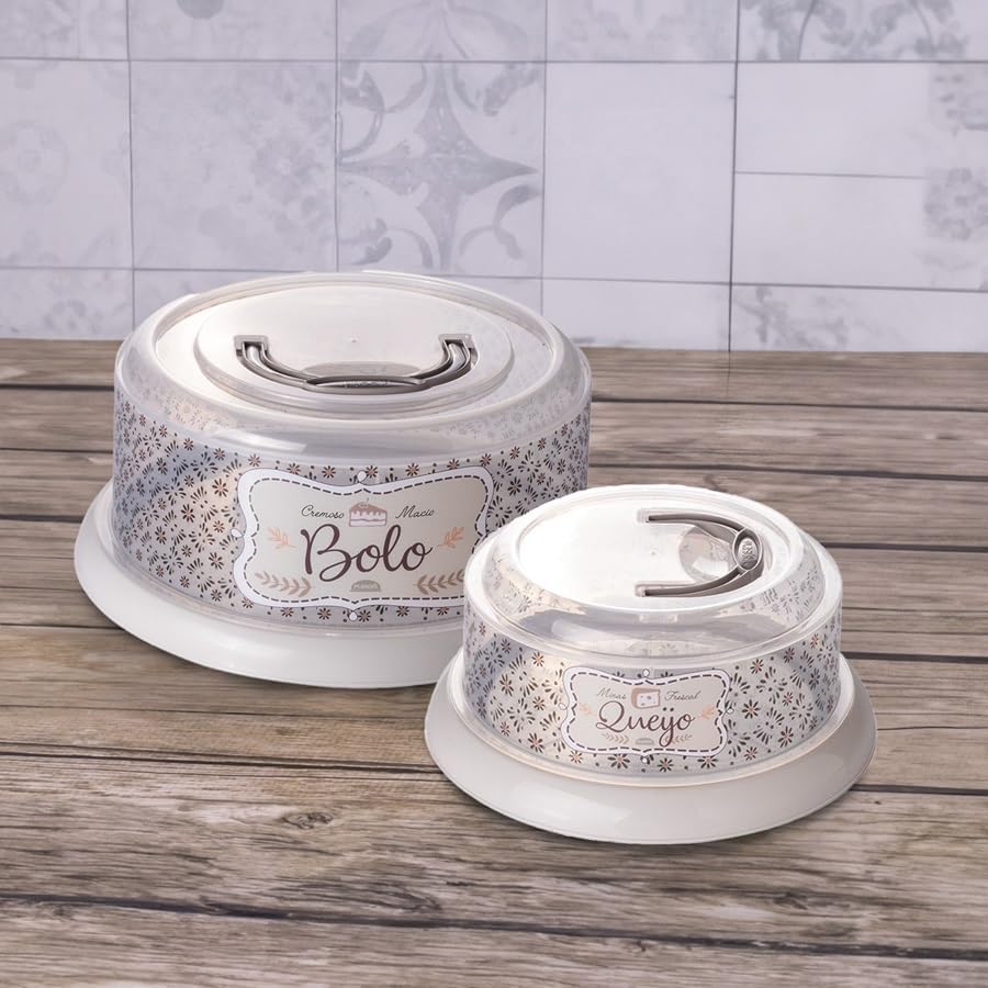 PlasutilLarge 10 Inch Cake Holder Tray Container with Cover and Cheese Storage | Container for Fridge Set, with Handles & Lid 2-Pc