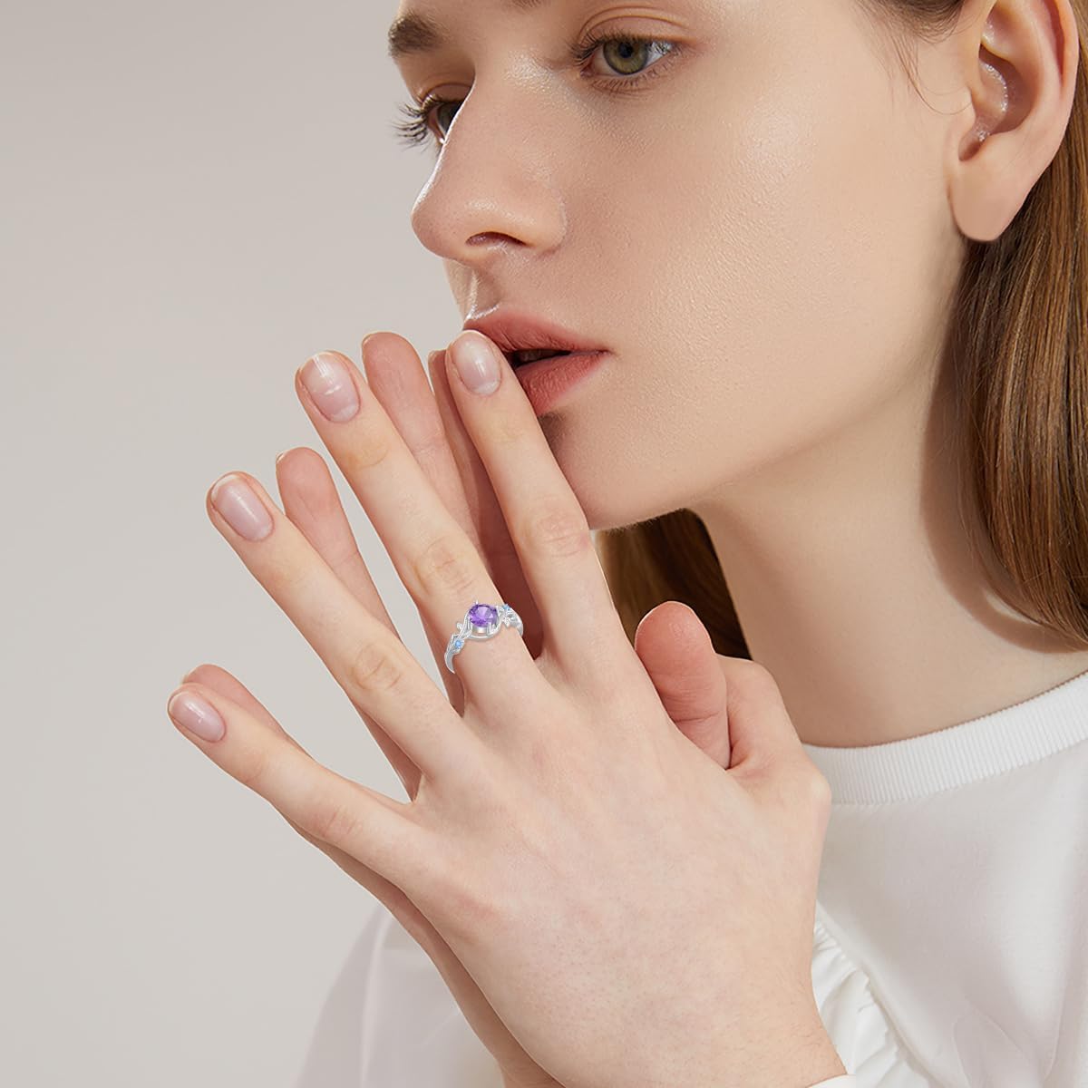 Amethyst/Sapphire/Aquamarine Ring for Women 925 Sterling Silver Gemstone Engagement Anniversary Rings Birthstone Ring Adjustable size 7