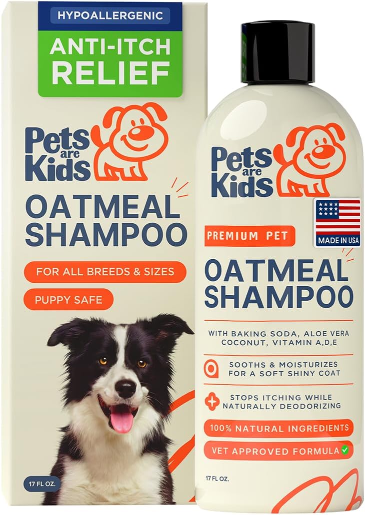 Pets Are Kids Too Oatmeal Dog Shampoo Baking Soda Hypoallergenic Anti Itch Moisturizing Soothing Deodorizing Pet Care Safe Puppy Shampoo Sensitive Skin Cat Shampoo - Coconut Based Cleanser 17 fl oz