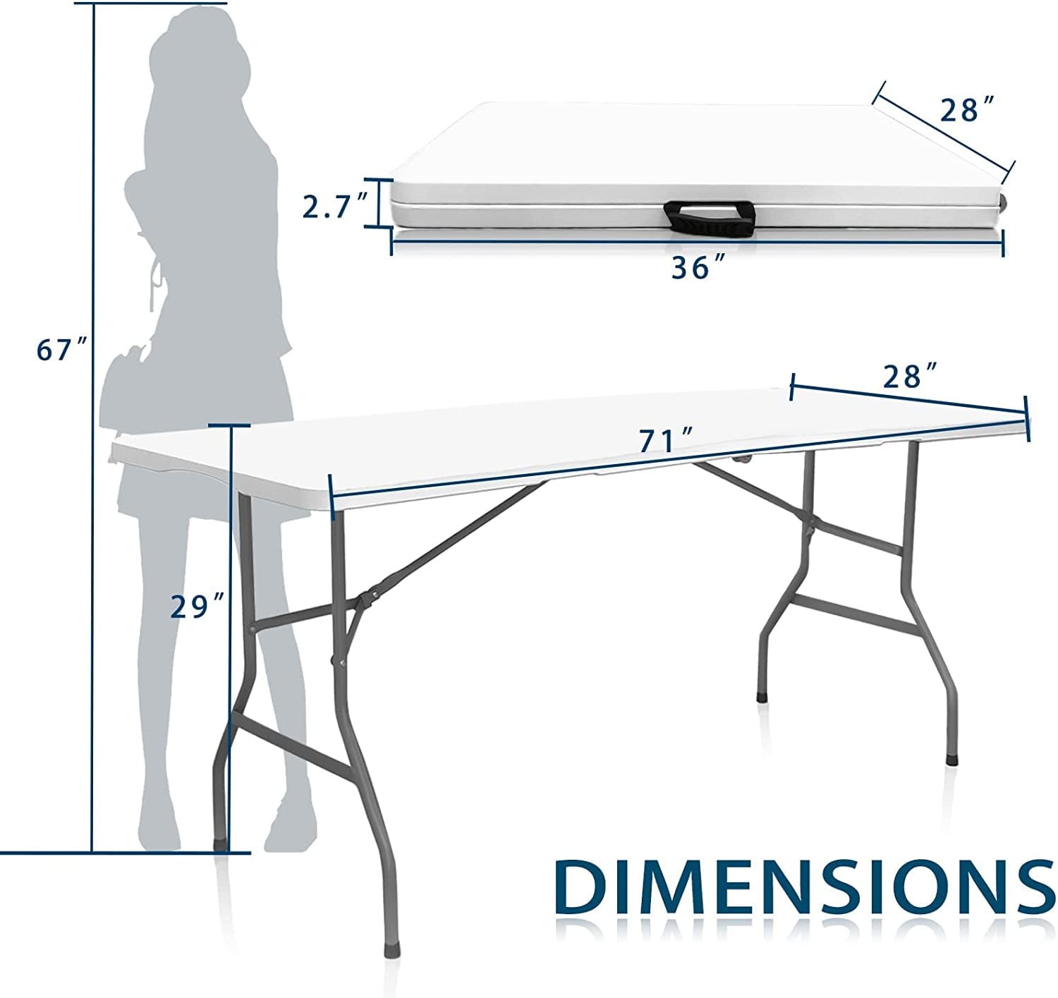 Mesa plegable en media mesa de 4 pies, para interiores y exteriores, mesa de plástico plegable portátil (6 pies)