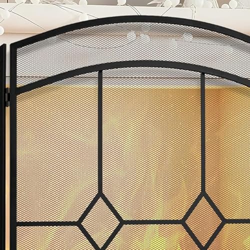 Paravent de cheminée robuste contre les projections de braises sur tapis