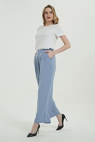 Miniatura 4 de Tronjori Mujer de cintura alta casual pierna recta largo traje de trabajo de negocios pantalones de vestir pantalones de pierna ancha cintura regular