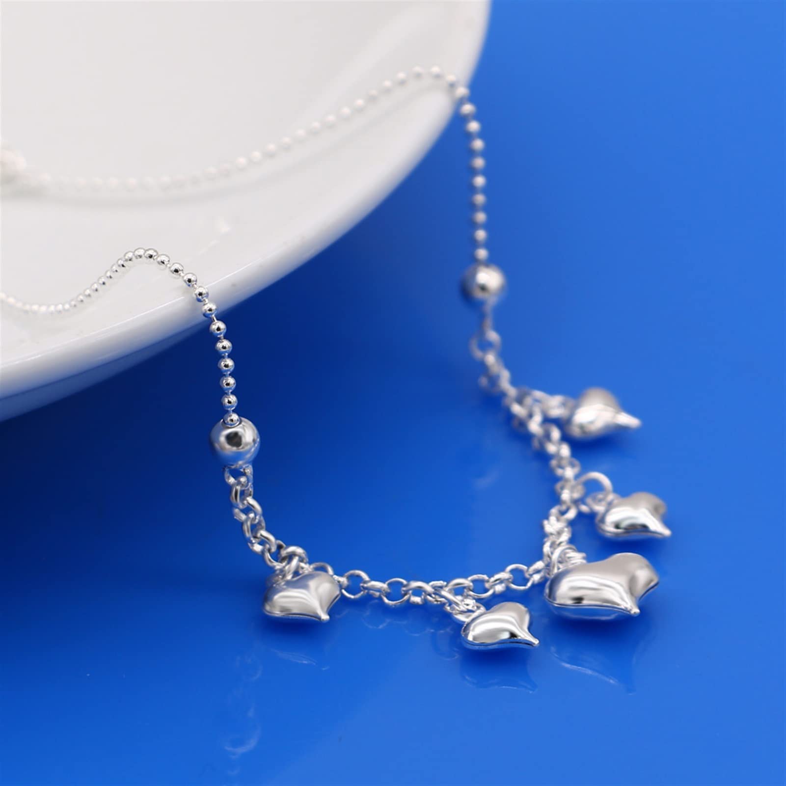 Fußkettchen/Fußkettchen Herz Fußkettchen Sommer Strand Barfuß Sandalen Zubehör Damen 925 Sterling Silber Fußkettchen Armband Fußschmuck Fußkettchen