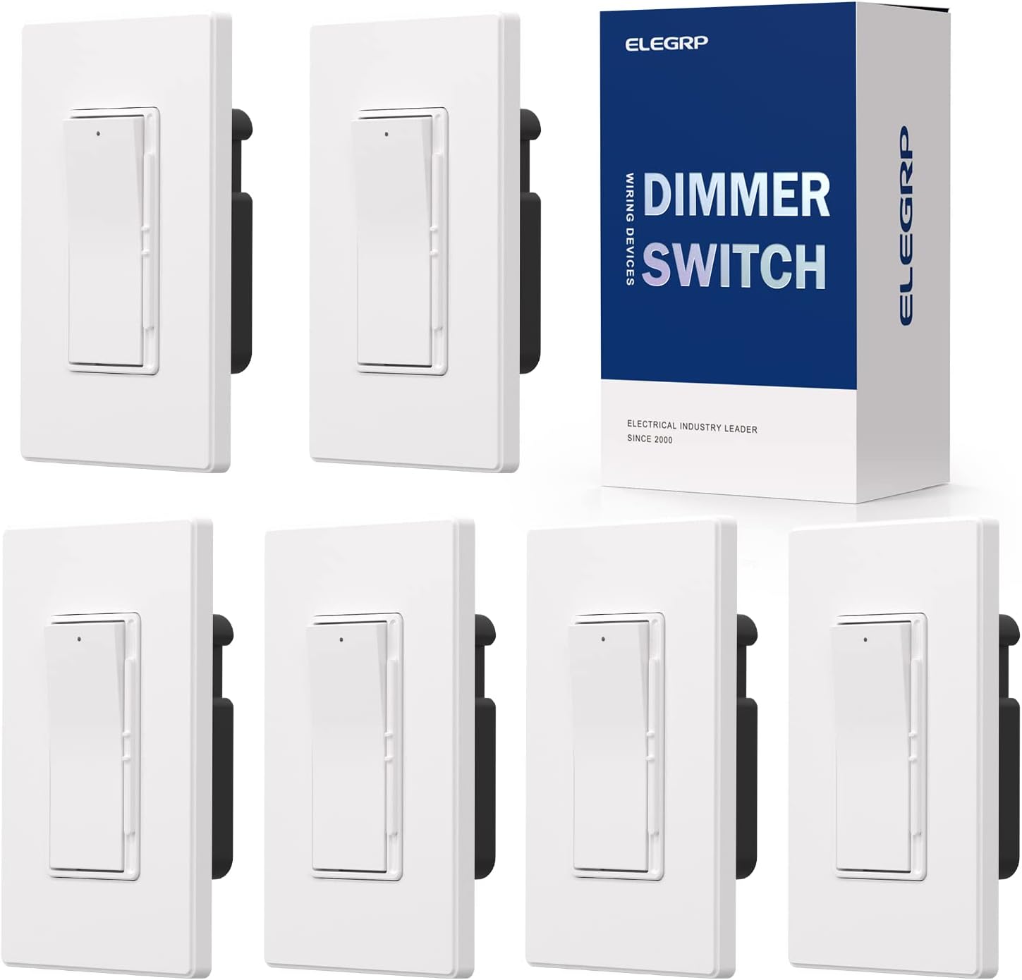 - ELEGRP Digital Dimmer Light Switch for 300W Dimmable LED/CFL Lights and 600W Incandescent/Halogen, Single Pole/3-Way LED Slide Dimmer, Wall Plate Included, UL Listed, 6 Pack, Matte White