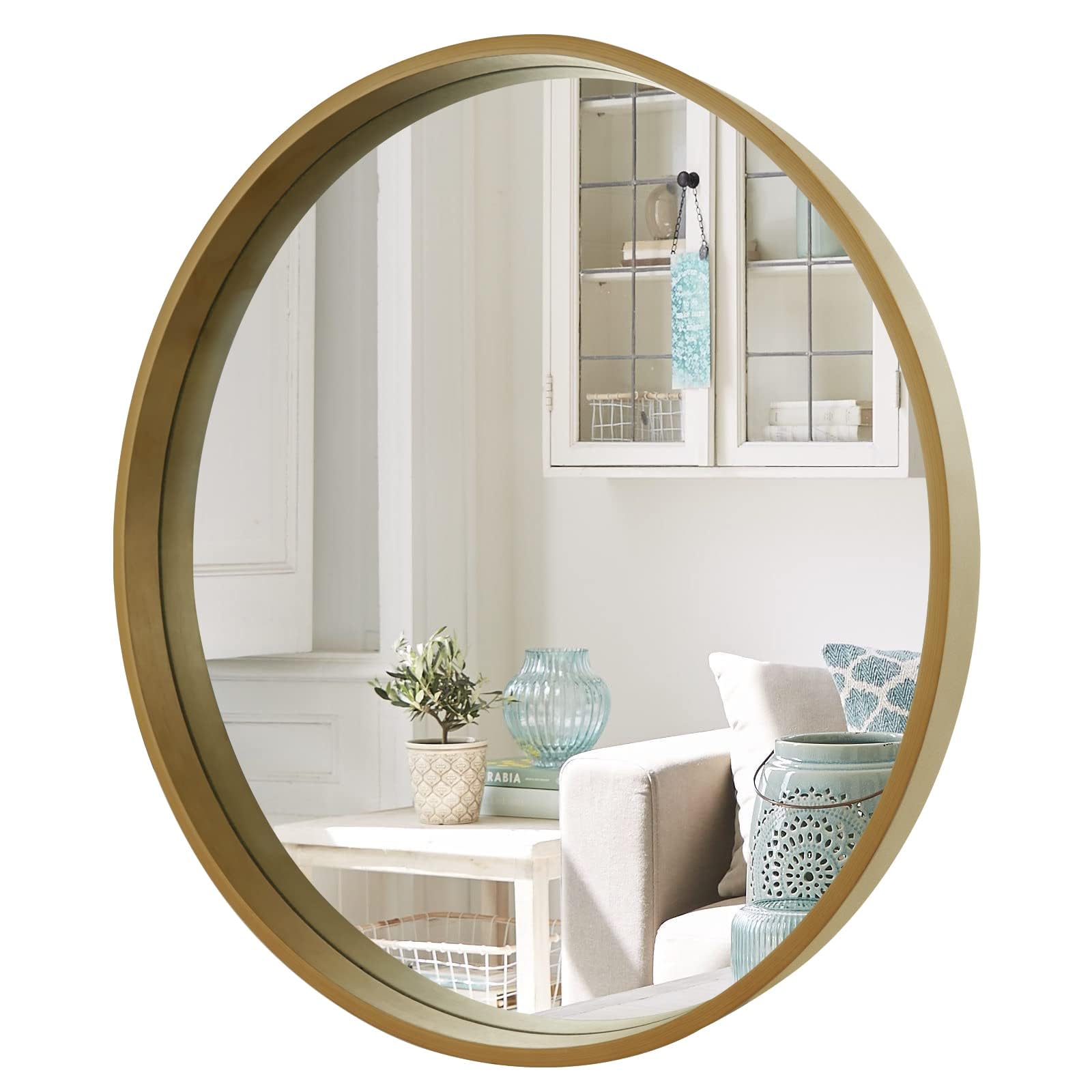 WallBeyond Round Mirror with Wood Frame, 28" Circle Modern Decoration Large Home Decor Mirror for Bathroom Living Room Bedroom Entryway (28" Diameter,