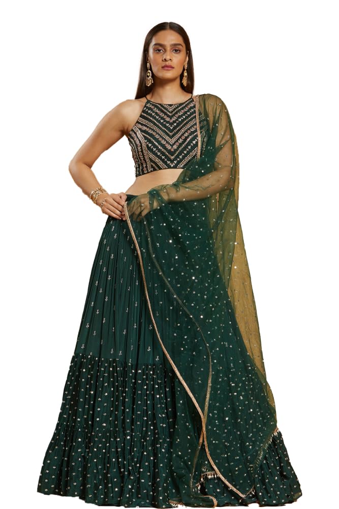 Lehenga Choli For Women Green Ruffle Lahenga Choli With Dupatta Designer Chnaiya Choli-image-10
