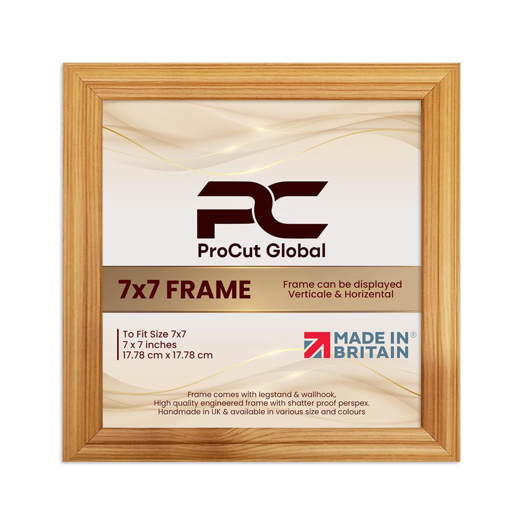 Procut Global 7x7 Country Pine Picture Frames - Classic Wooden Photo Frame with Shatterproof Perspex for Wall or Tabletop - Perfect for Posters, Certificates & Prints - Sizes & Colors Available