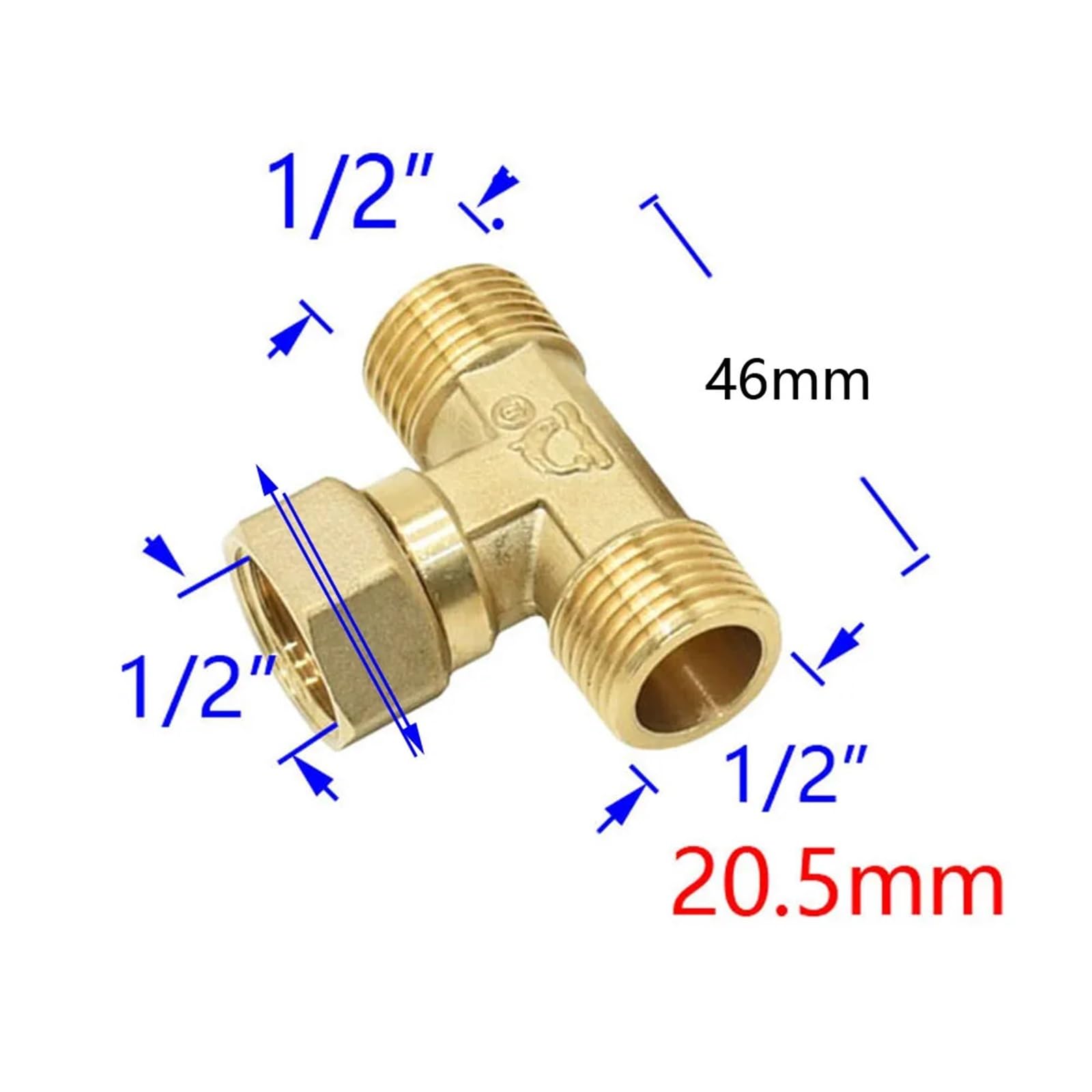 1pcs Brass 1/2 Inch Male Female Tee Connector Plumbing Hose Splitter Copper T-Shape Fitting 3 Way Hose Tube (A)