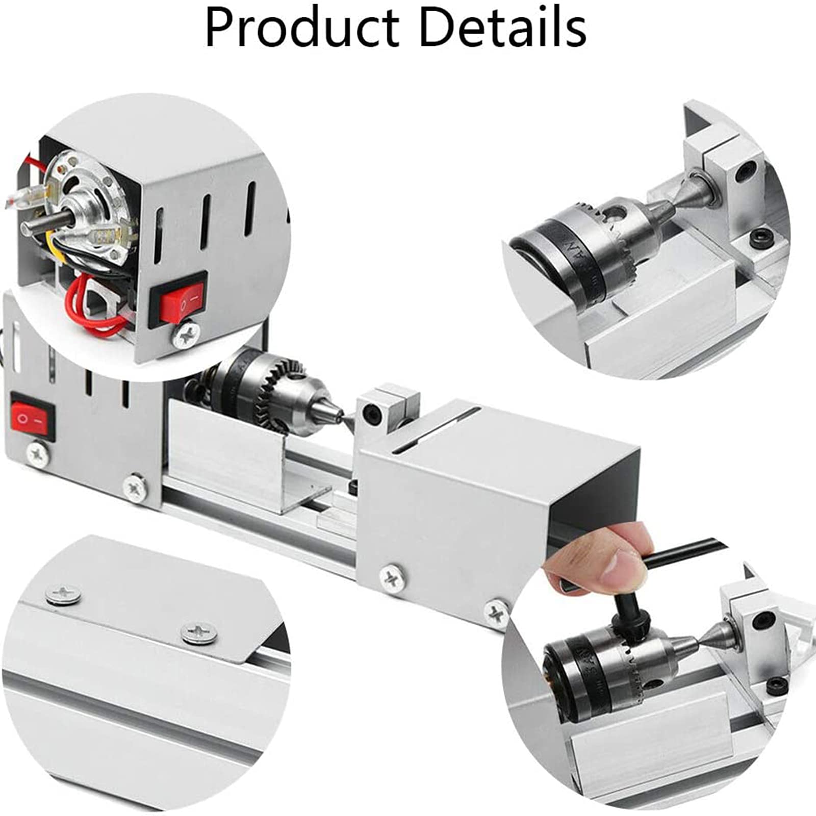 Mini torno de cuentas para bricolaje, carpintería, CNC, mini torno de madera, herramientas de pulido, taladro, herramienta rotativa con adaptador de corriente para carpintería, bricolaje, torneado,
