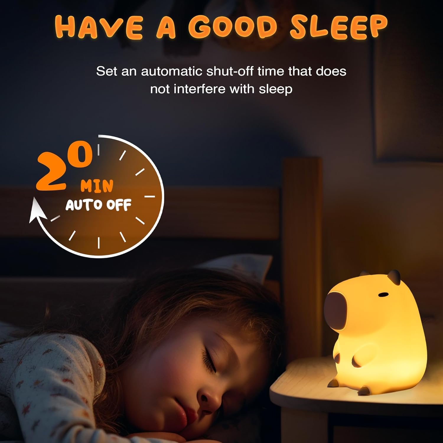 UNEEDE Capybara, luce notturna per bambini, luce notturna in silicone giallo, con orecchie di coniglio, ricaricabile touch LED, dimmerabile, regalo per Natale