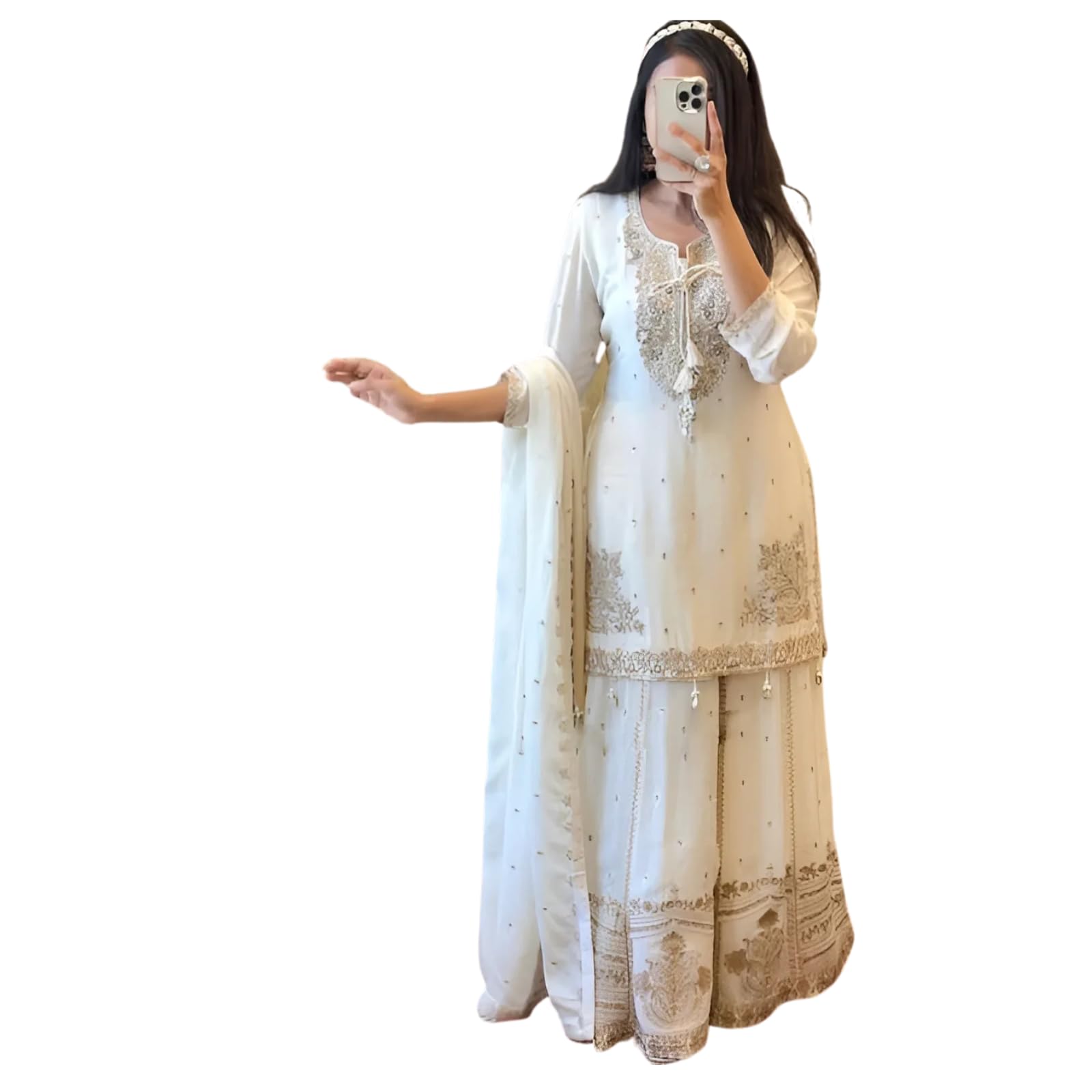 Elegant White Embroidered Sharara Set with Lace Details, Traditional Indian Ethnic Wear fashionable