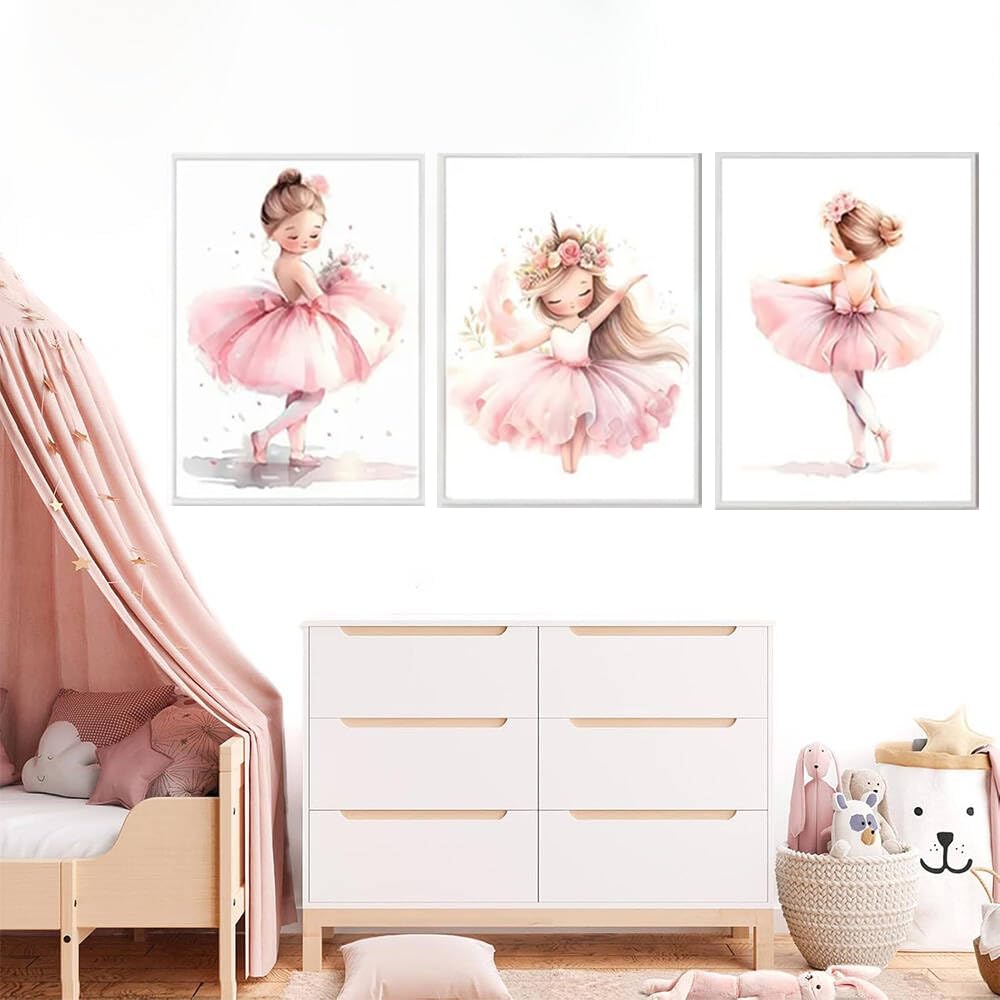 BeiYiHo 3 cuadros bailarinas infantil niña rosa laminas bailarinas de ballet decoracion habitacion bebe dormitorio póster 30 x 40 laminas decorativas pared niña habitación bebé regalo sin marco
