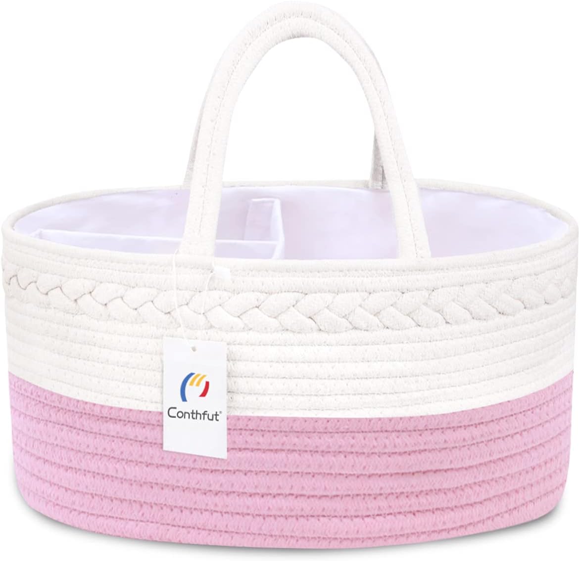 Baby Diaper Caddy Organizer 100% Cotton Rope Nursery Storage Bin for Boys and Girls Large Tote Bag & Car Organizer with Removable Inserts Baby Shower Basket